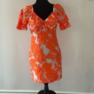 Tea n Cup Bright Orange Floral-Textured Mini Dress